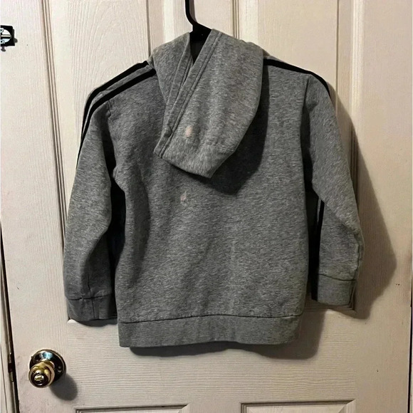Adidas gray 3-stripe full zip hoodie boys Size 7 Small White Spot On Back - Picture 4 of 6